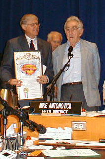 Jeff Corey speaks before the Los Angeles County Board of Supervisors during the "Superman Week" ceremony.