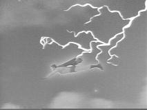 Superman flies into lightning