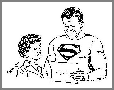 Superman reads the winning letter.